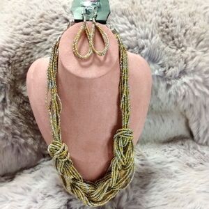 City Catwalk gold silver seed bead twisted multistrand necklace and earring set